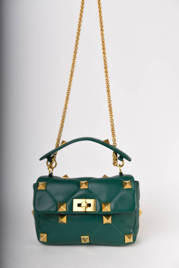 Roman Stud Foldover Top Shoulder Bag