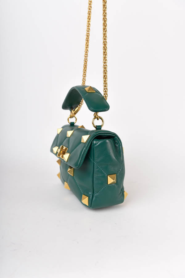 Roman Stud Foldover Top Shoulder Bag