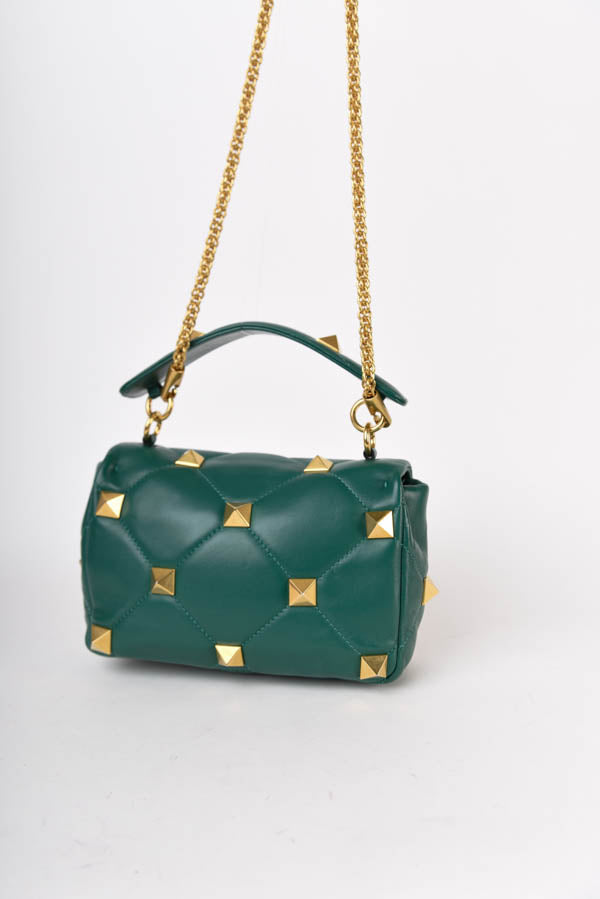 Roman Stud Foldover Top Shoulder Bag