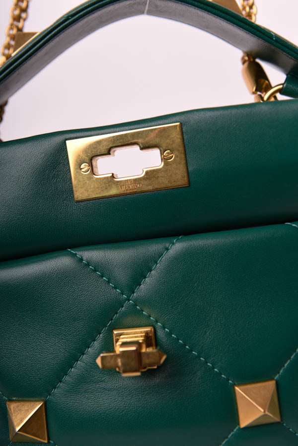 Roman Stud Foldover Top Shoulder Bag