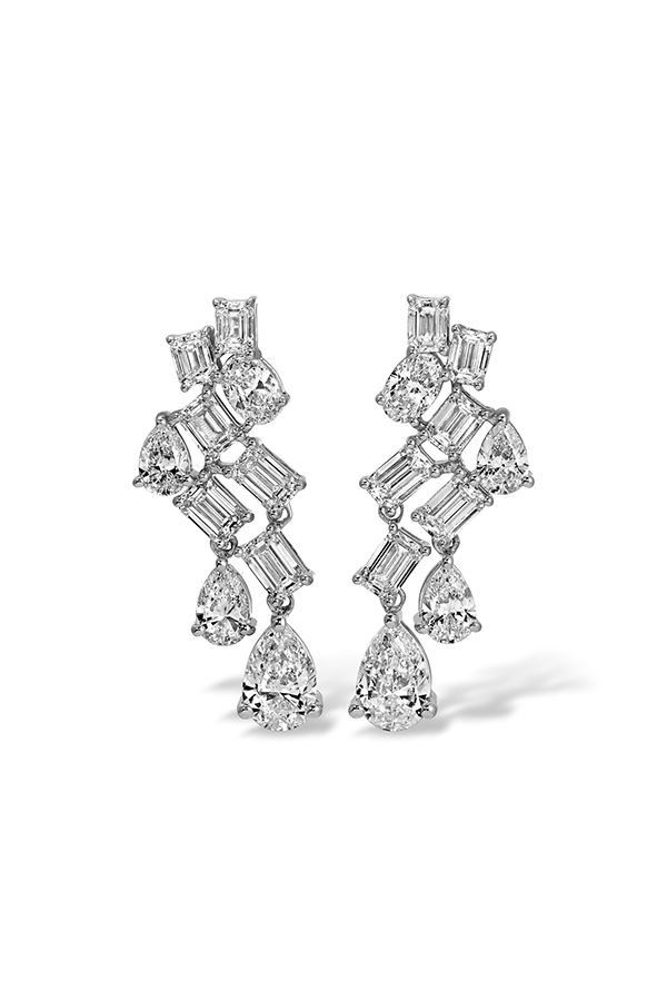 Pear and Emerald Diamond Drop Cluster Earrings (4.01 CTW )