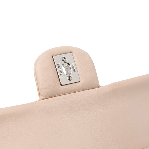 Medium Classic Lambskin Camellia Stitched Double Flap