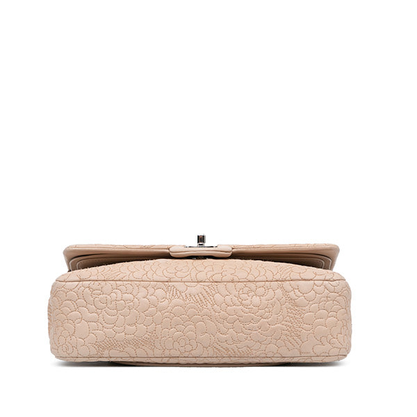 Medium Classic Lambskin Camellia Stitched Double Flap