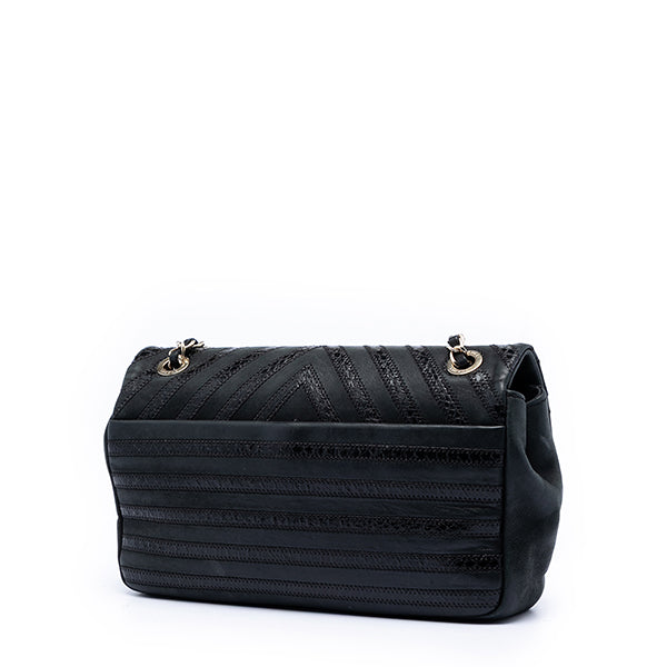 Chevron Python Embossed Calfskin and Suede Single Flap