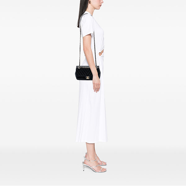 Chevron Python Embossed Calfskin and Suede Single Flap