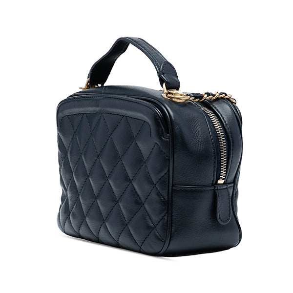 Small CC Quilted Lambskin Top Handle Vanity Case with Chain