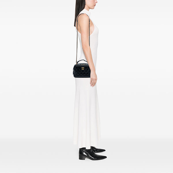 Small CC Quilted Lambskin Top Handle Vanity Case with Chain