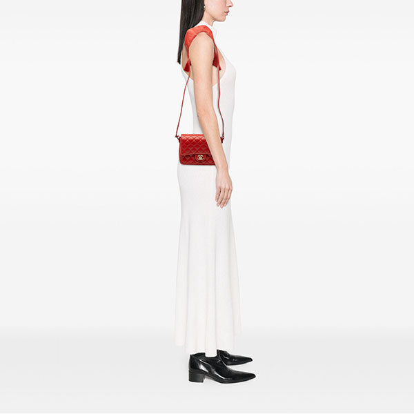 CC Quilted Calfskin Ruffle Strap Flap