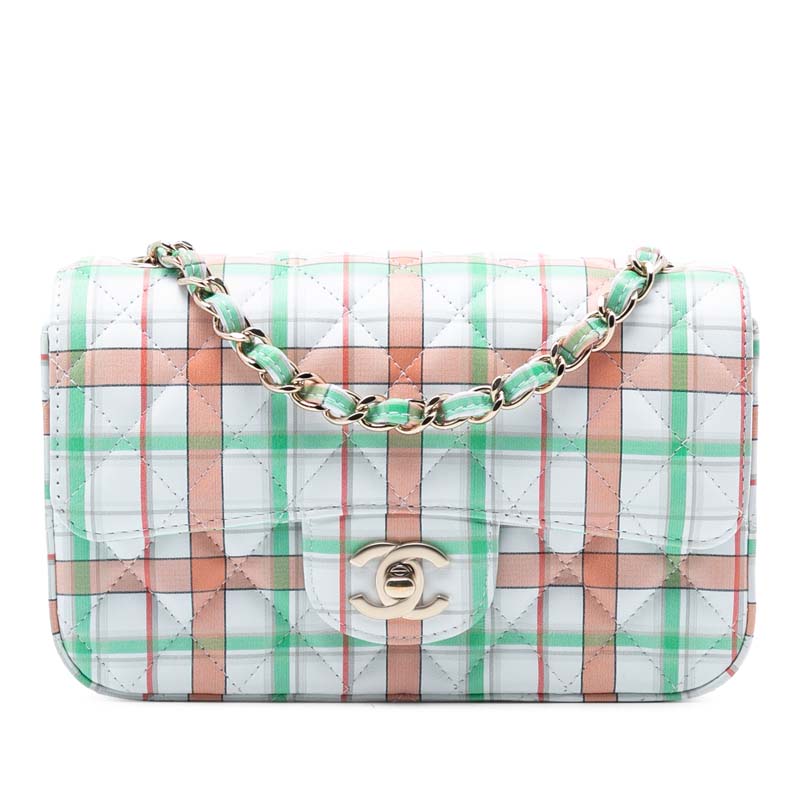 Mini Rectangular Classic Plaid Printed Calfskin Single Flap