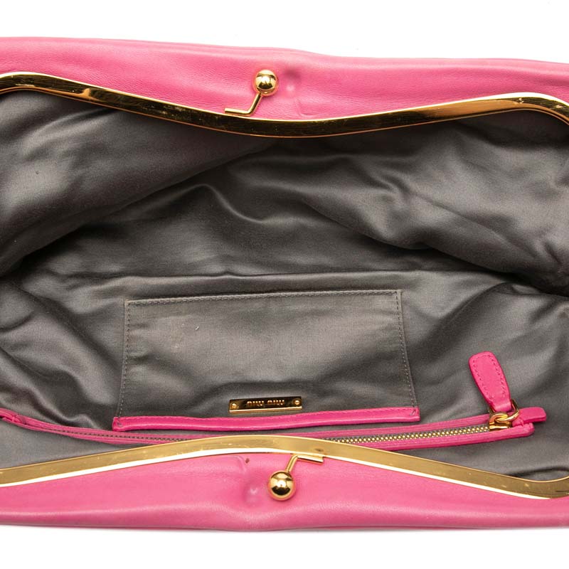 Pleated Nappa Frame Clutch