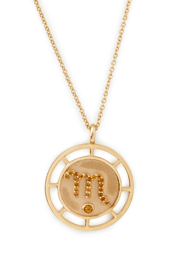 Scorpio Zodiac Pendant Necklace (14k Yellow Gold and Citrine)