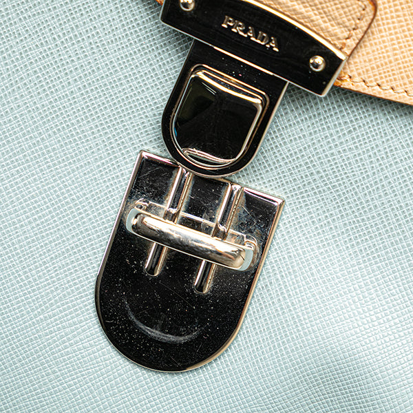 Bicolor Saffiano Envelope Pushlock Clutch