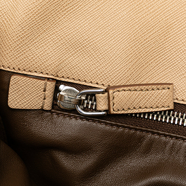 Bicolor Saffiano Envelope Pushlock Clutch