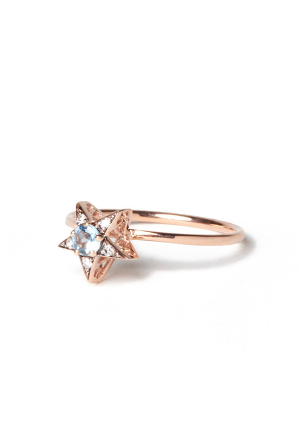 Istanbul Ring - Size 6 (18K Rose Gold, Diamonds, and Aquamarine)