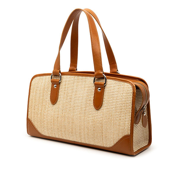 Straw and Leather Handbag