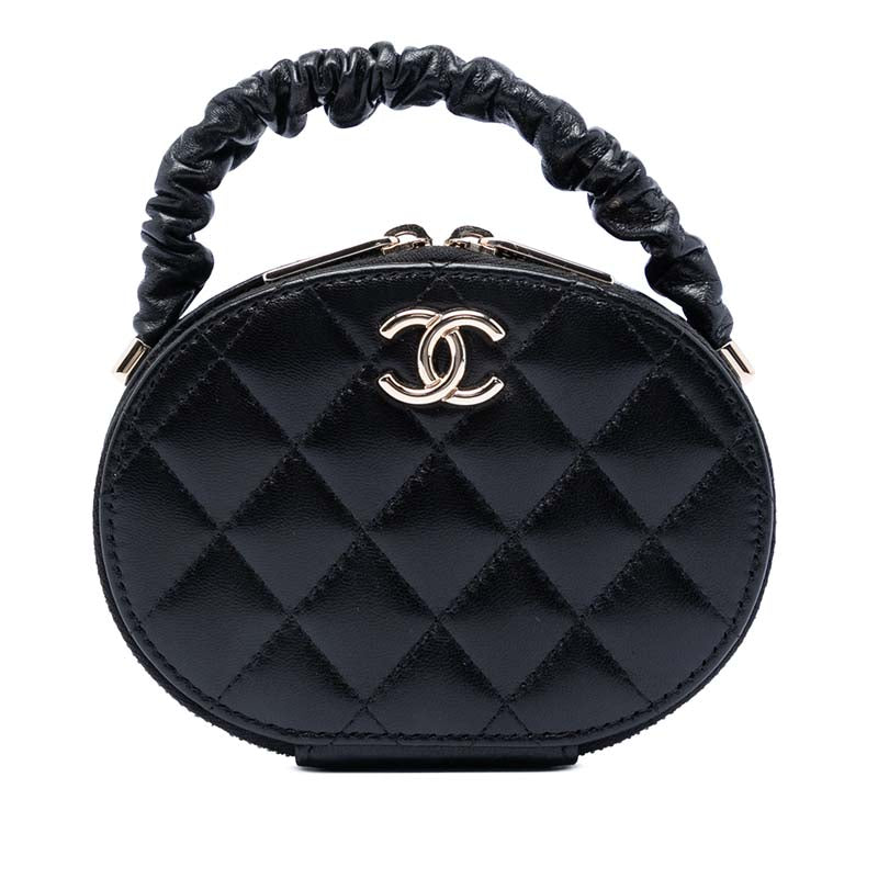 CC Quilted Lambskin Oval Top Handle Clutch