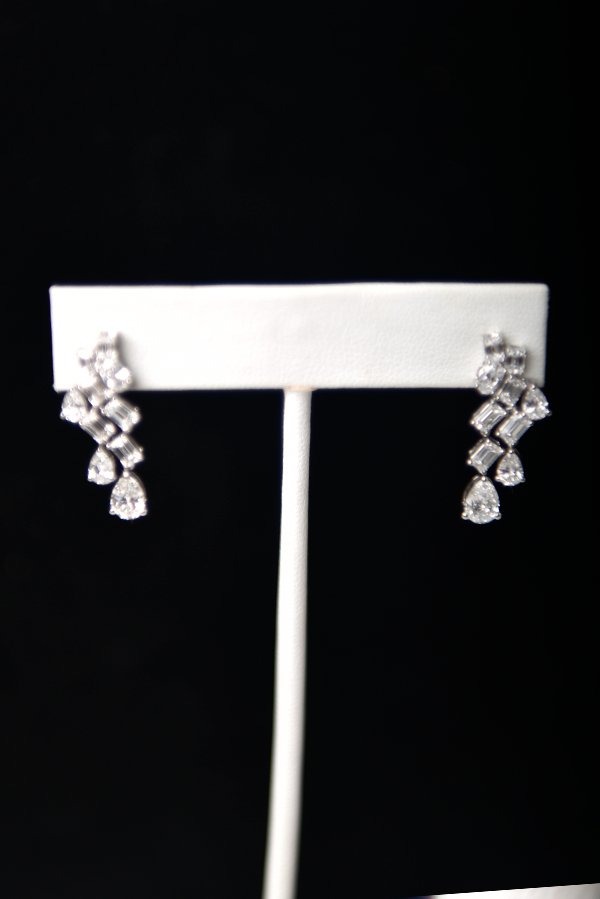 Pear and Emerald Diamond Drop Cluster Earrings (4.01 CTW )