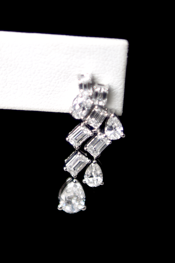 Pear and Emerald Diamond Drop Cluster Earrings (4.01 CTW )