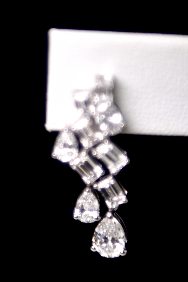Pear and Emerald Diamond Drop Cluster Earrings (4.01 CTW )