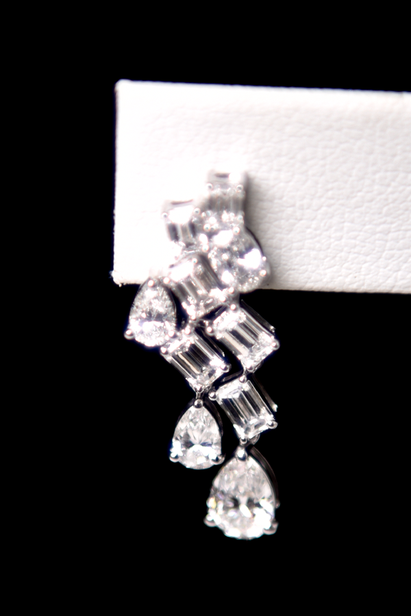 Pear and Emerald Diamond Drop Cluster Earrings (4.01 CTW )