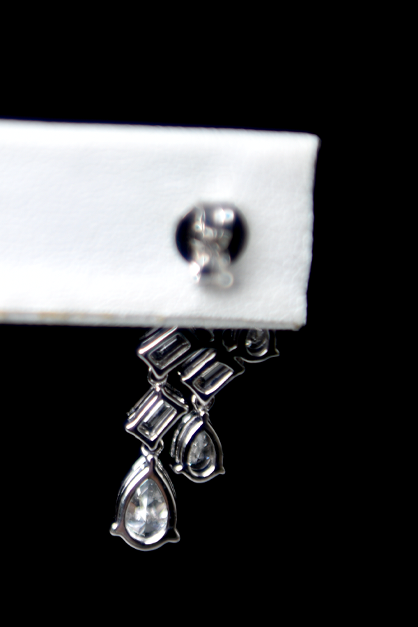 Pear and Emerald Diamond Drop Cluster Earrings (4.01 CTW )