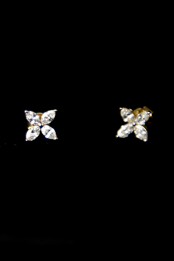 Clover Shaped Marquise Diamond Stud Earrings (0.83 CTW)