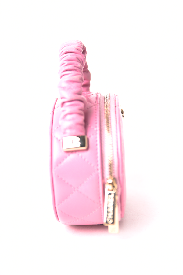 CC Ruched Oval Top Handle Quilted Lambskin Mini
