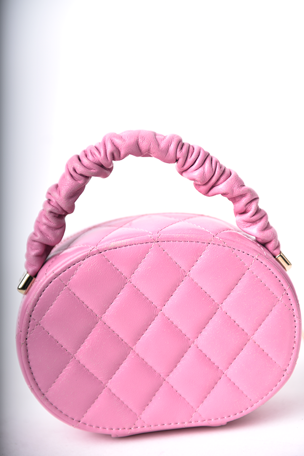CC Ruched Oval Top Handle Quilted Lambskin Mini