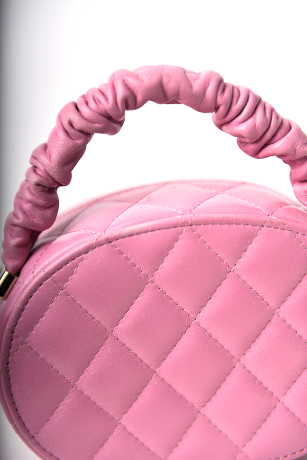 CC Ruched Oval Top Handle Quilted Lambskin Mini