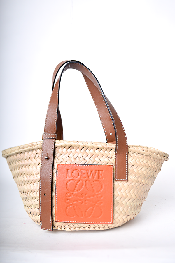 Raffia Basket Bag In Palm Leaf And Calfskin