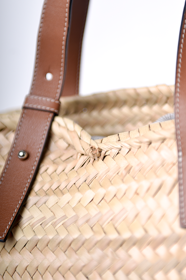 Raffia Basket Bag In Palm Leaf And Calfskin