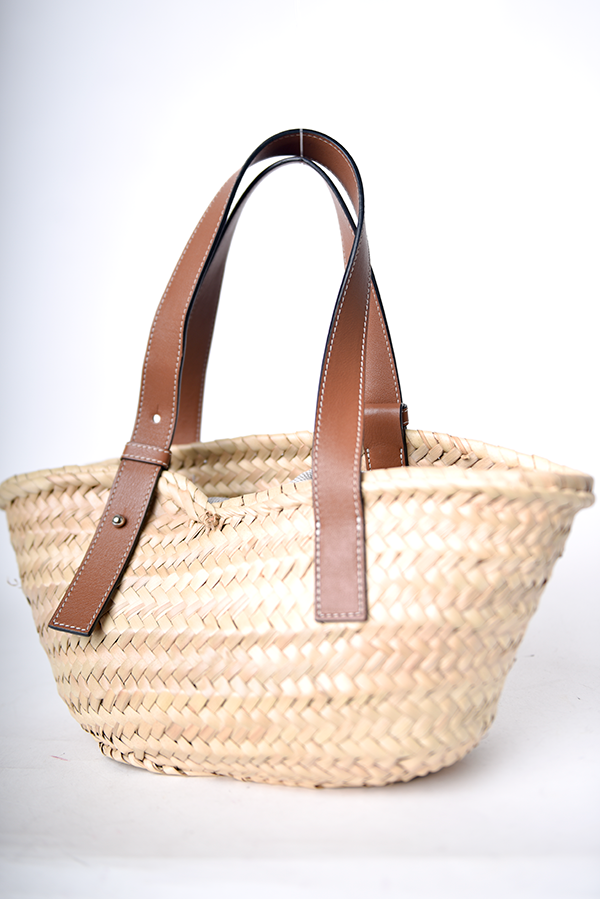 Raffia Basket Bag In Palm Leaf And Calfskin