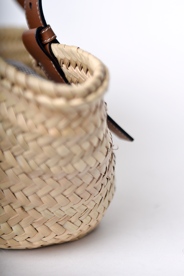 Raffia Basket Bag In Palm Leaf And Calfskin