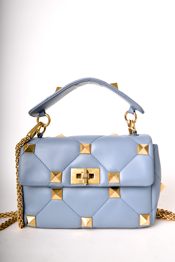 Roman Stud Foldover Top Shoulder Bag