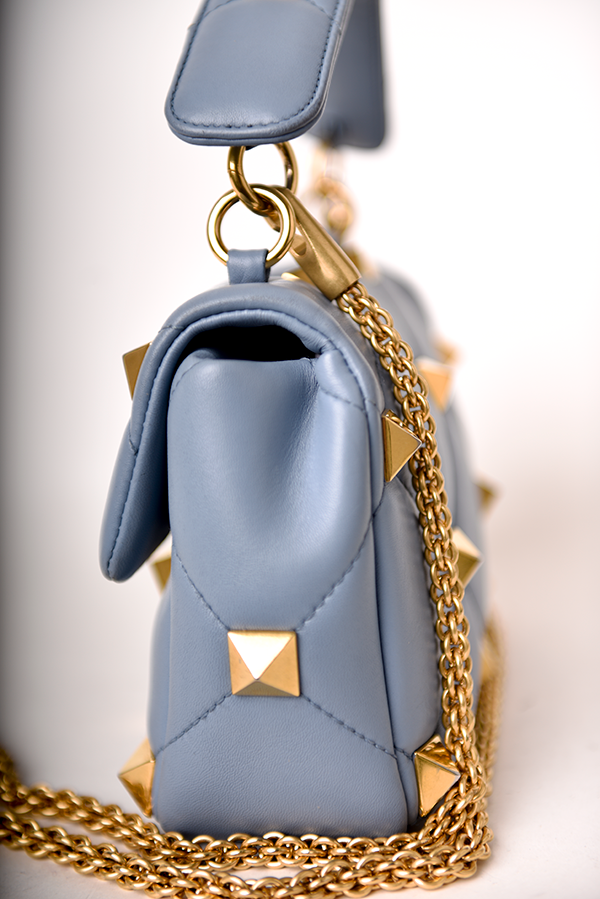 Roman Stud Foldover Top Shoulder Bag