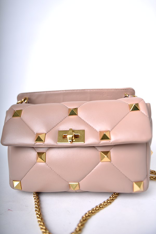 Roman Stud Foldover Top Shoulder Bag