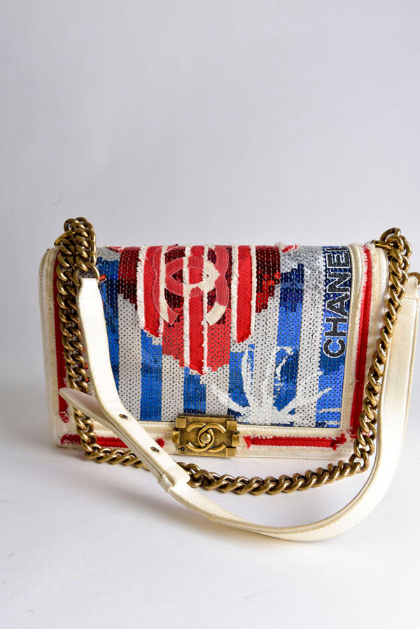 Sequin Canvas Paris-Cuba Multicolor Medium Boy Bag