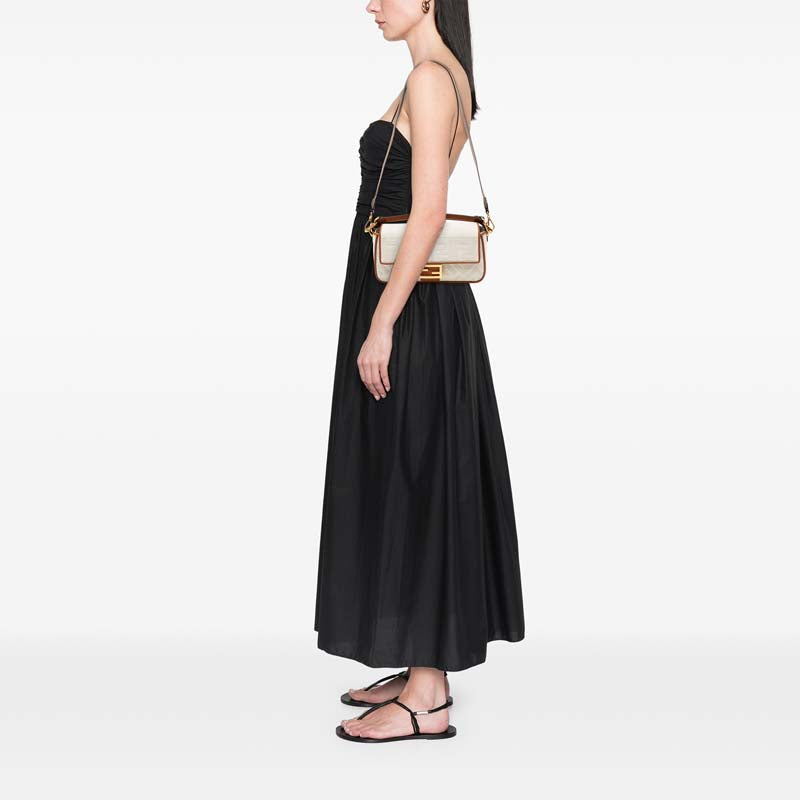 Zucca Embroidered Canvas Baguette Satchel