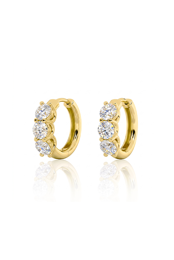 Three Stone Round Diamond Huggie Earring (2 CTW)