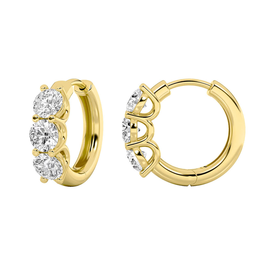 Three Stone Round Diamond Huggie Earring (2 CTW)