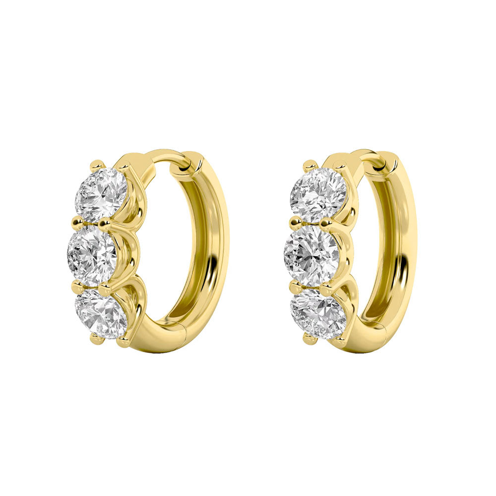 Three Stone Round Diamond Huggie Earring (2 CTW)