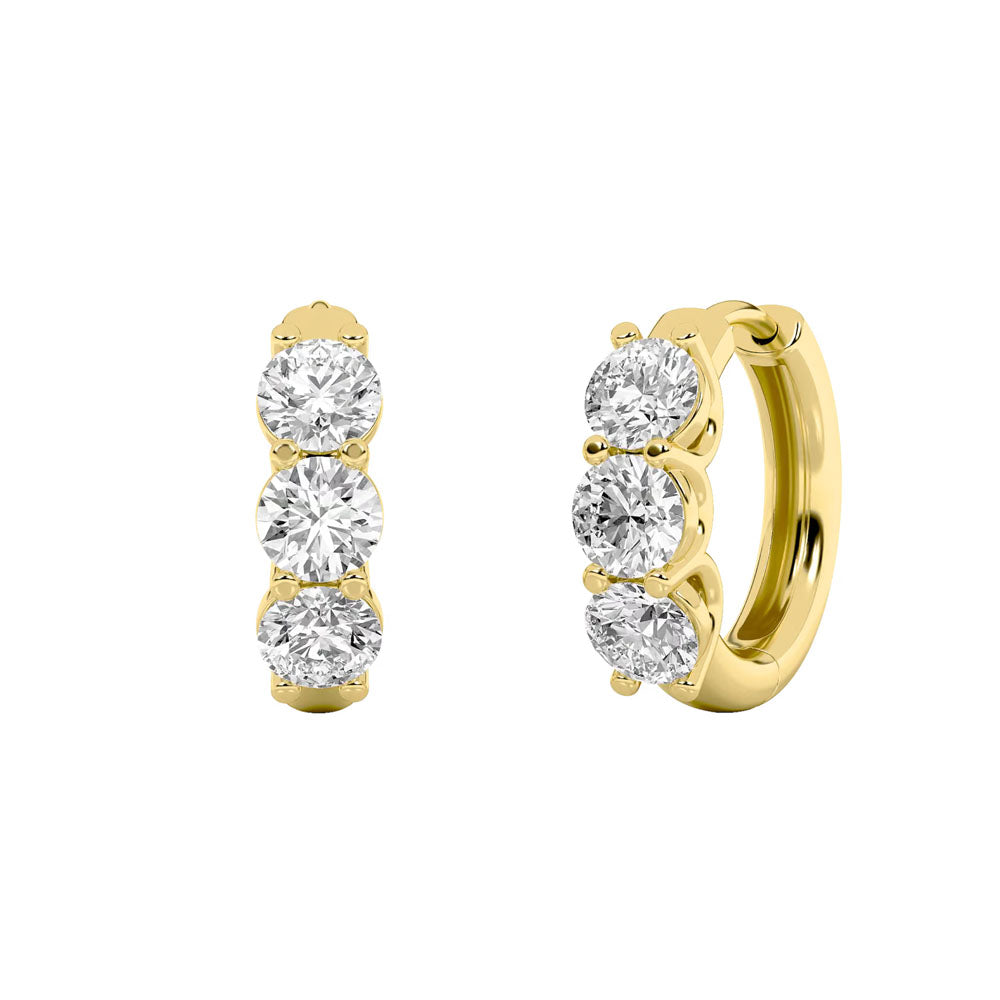 Three Stone Round Diamond Huggie Earring (2 CTW)