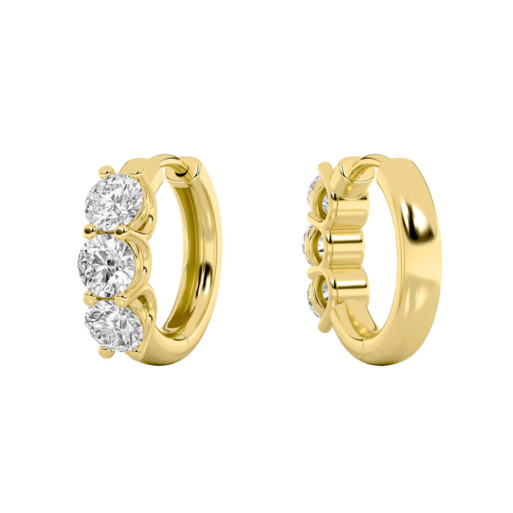 Three Stone Round Diamond Huggie Earring (2 CTW)