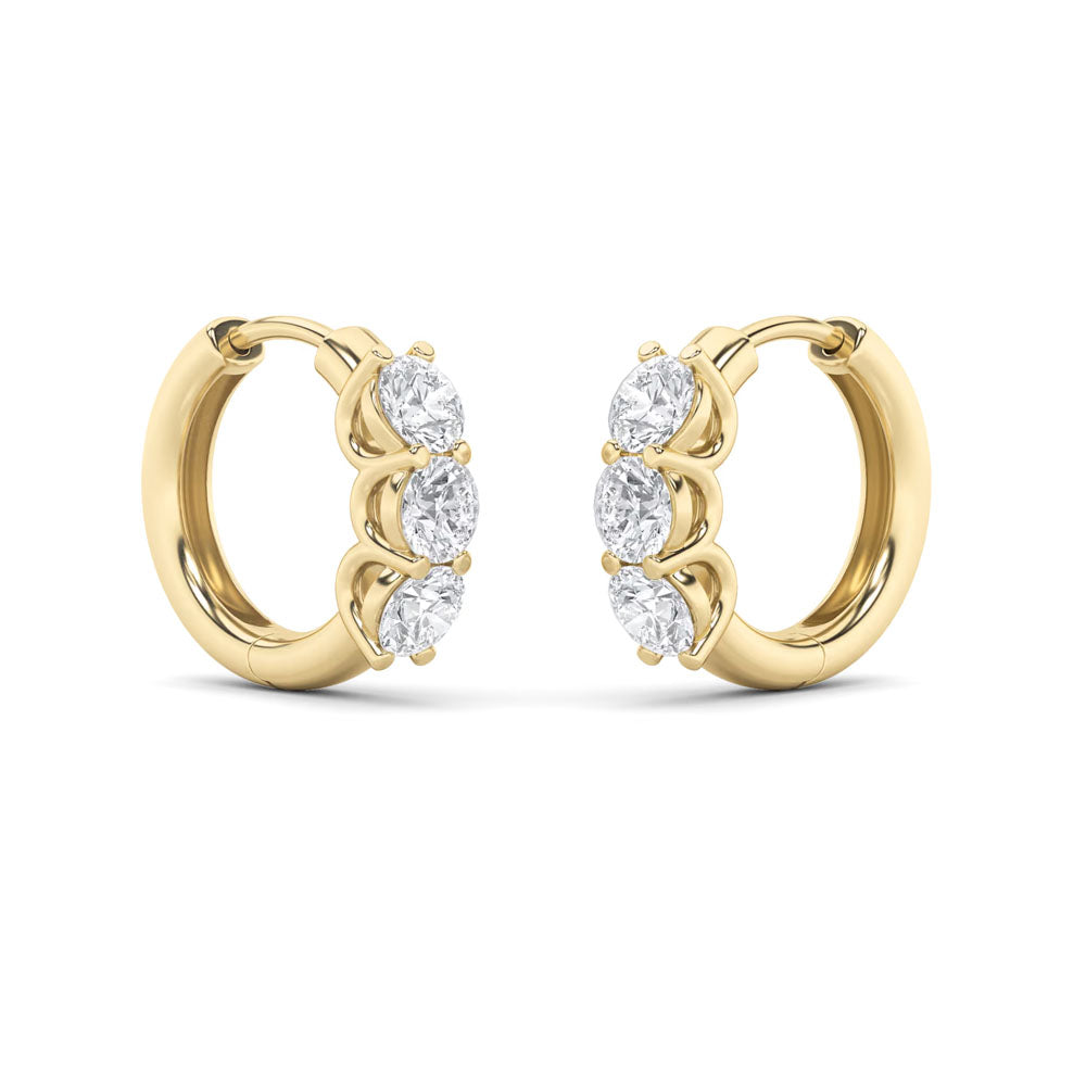 Three Stone Round Diamond Huggie Earring (2 CTW)
