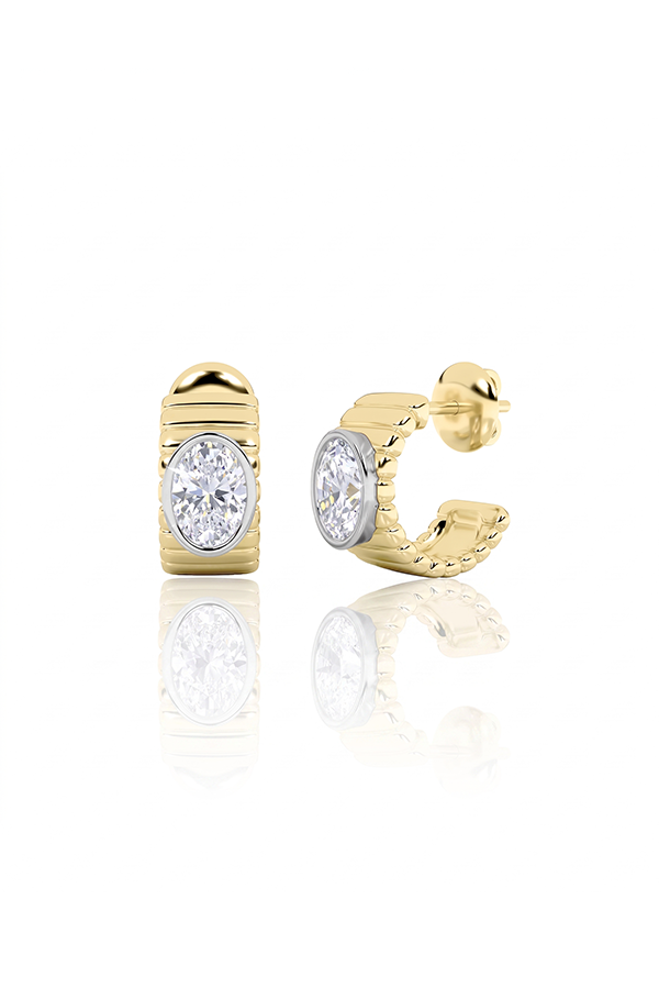 Oval Diamond Ribbed Huggie Earrings (2 CTW)