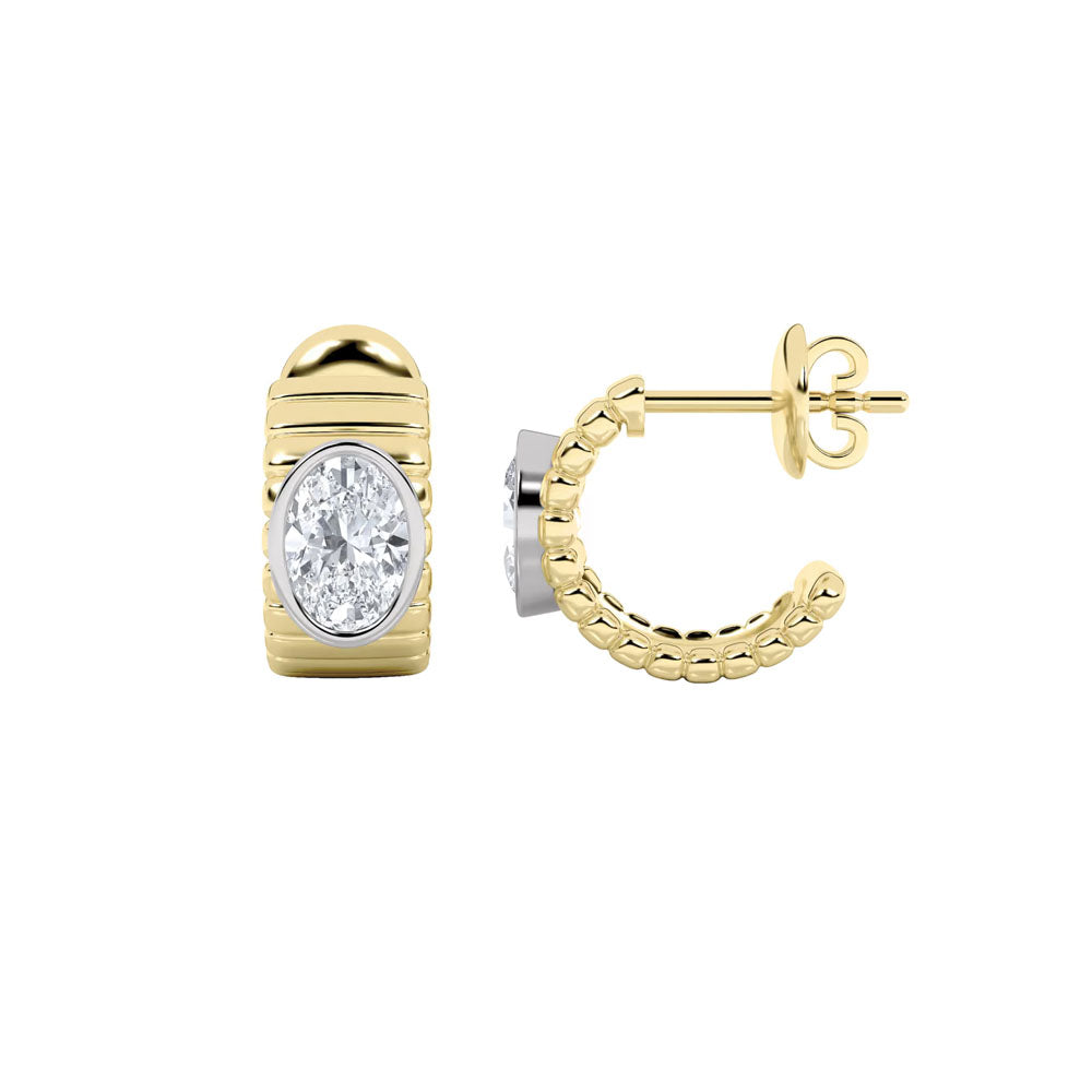 Oval Diamond Ribbed Huggie Earrings (2 CTW)
