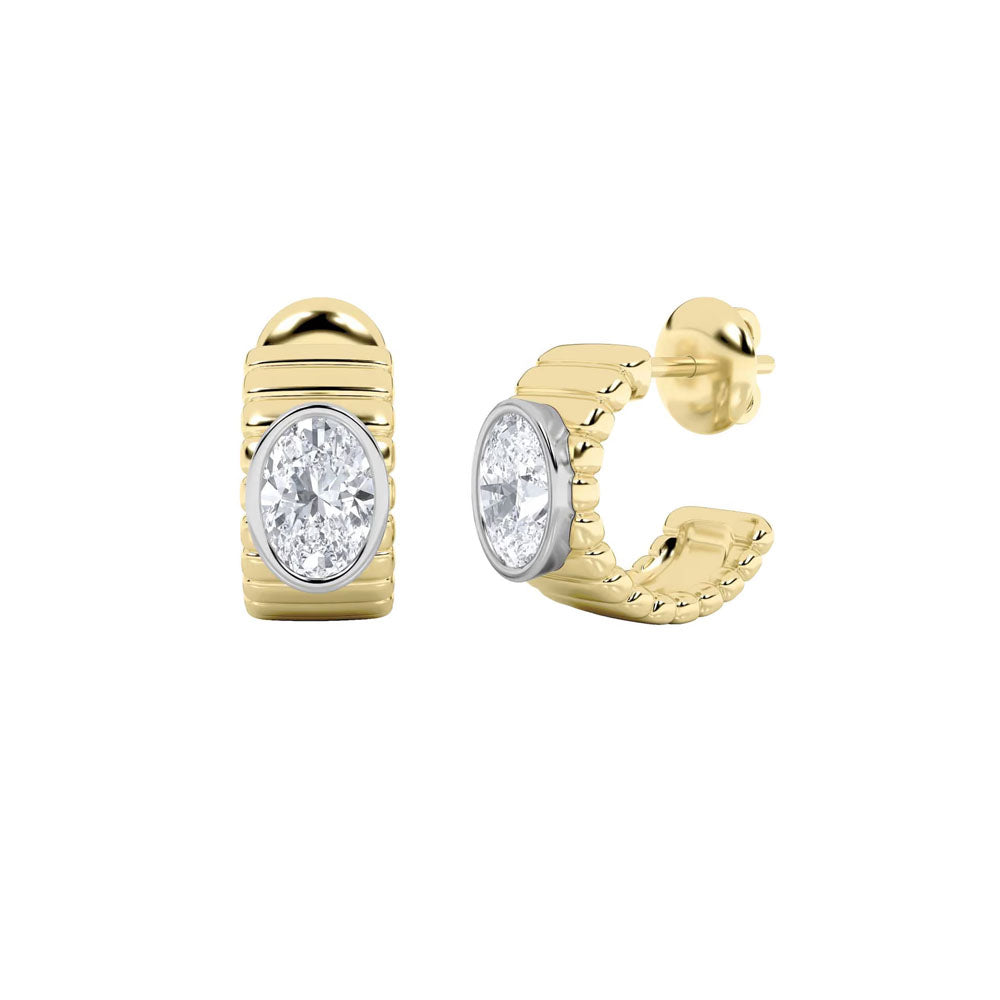 Oval Diamond Ribbed Huggie Earrings (2 CTW)