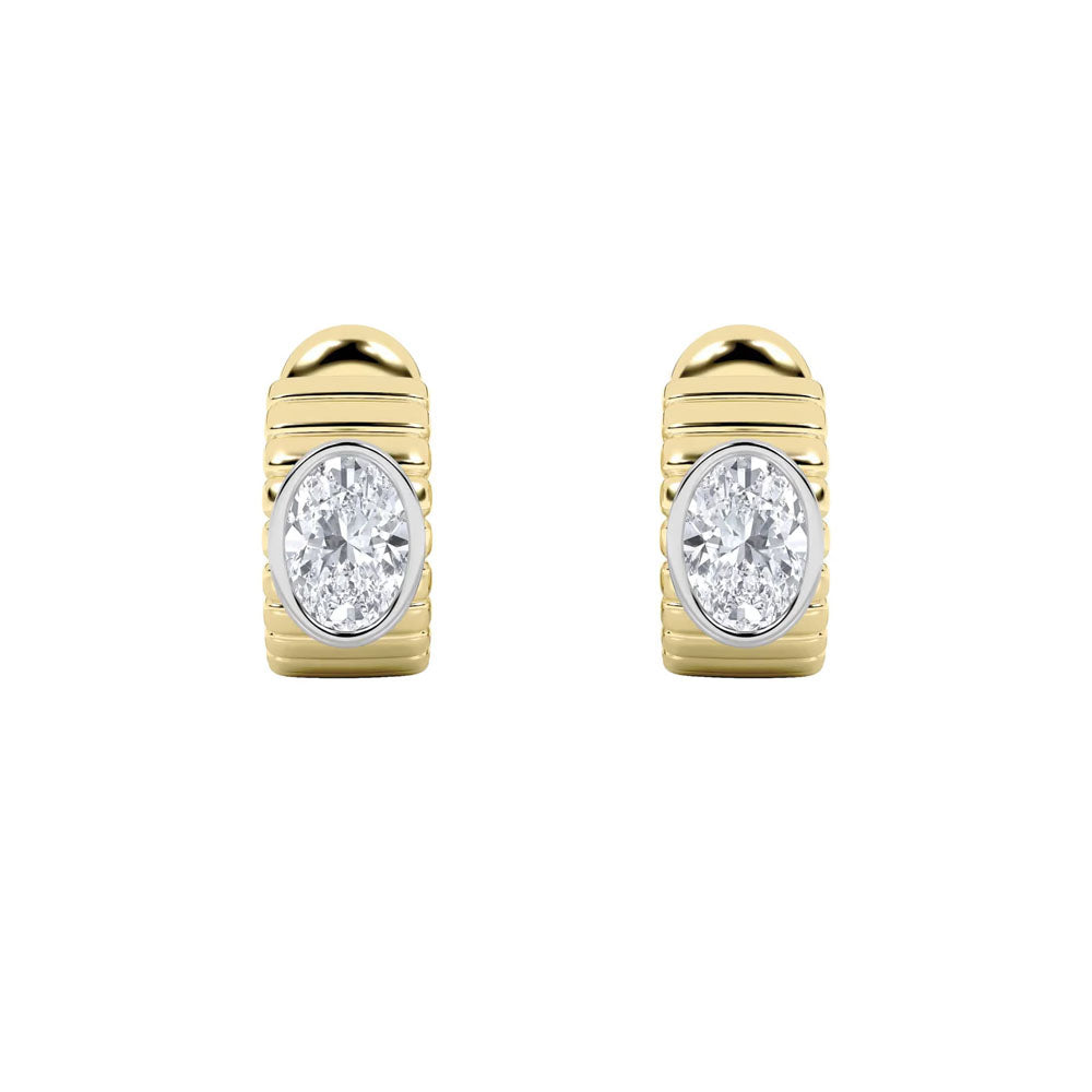 Oval Diamond Ribbed Huggie Earrings (2 CTW)