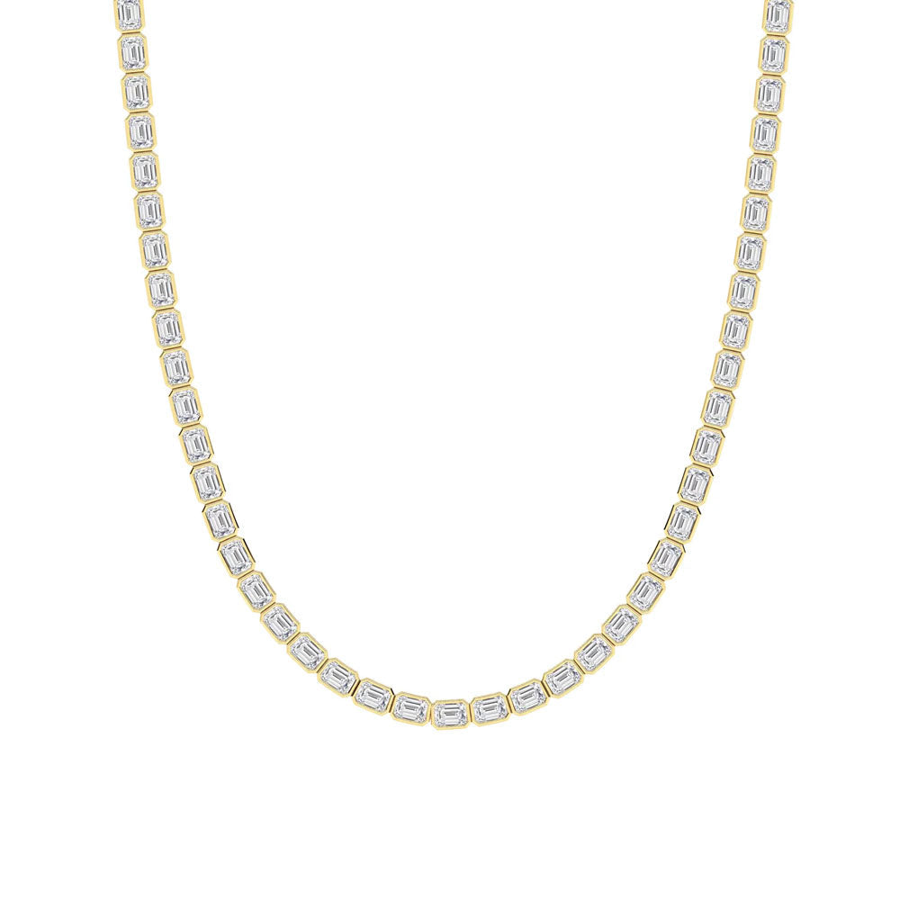 East West Bezel Set Emerald Tennis Necklace (20 CTW)