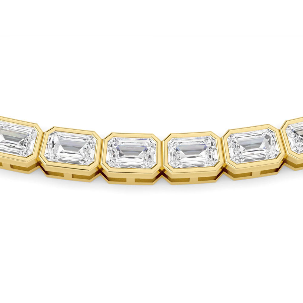 East West Bezel Set Emerald Tennis Necklace (20 CTW)